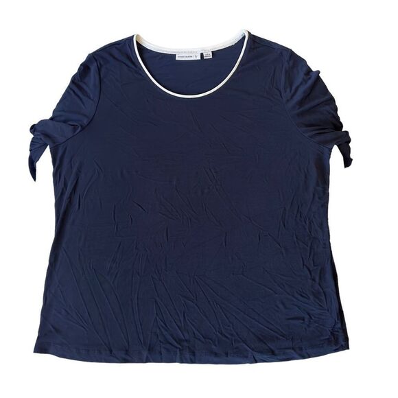 Susan Graver Navy White Trimming Jersey Long Sleeve Top LARGE - Picture 3 of 10